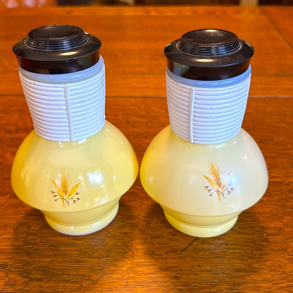 Vintage McKee Glass Hottle Hot Water Tea Coffee Bottle Yellow Pair